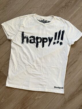 Desigual White Arty Graphic “happy!!!" T-shirt Sz.M